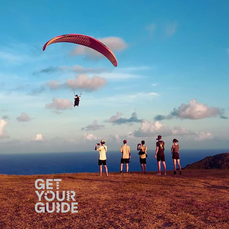 Lombok : Tandem Paragliding With Pilot, Cave & Village - Taking off above Pantai Lancing
