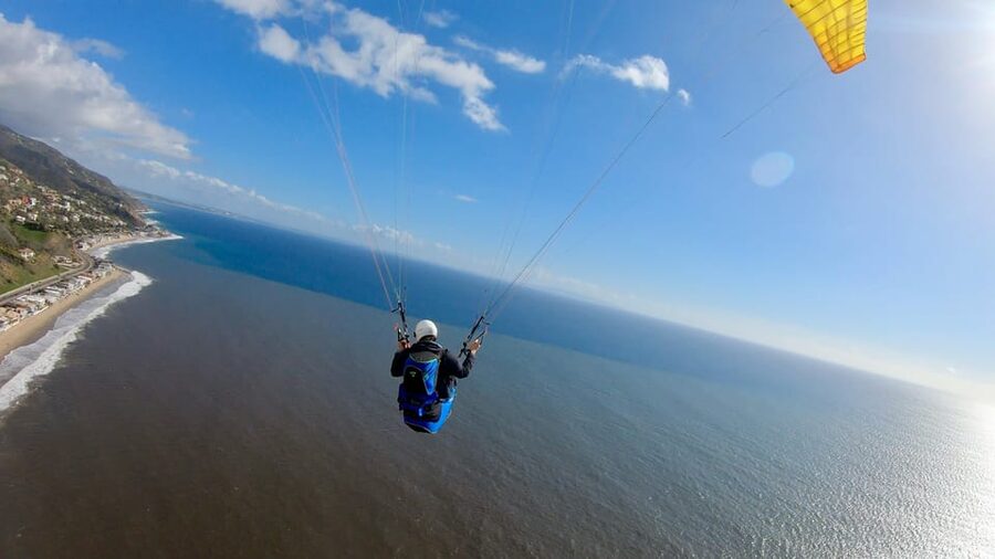 Malibu Hills to Beach: Tandem Paragliding Flight Adventure - Preparing for takeoff with Don