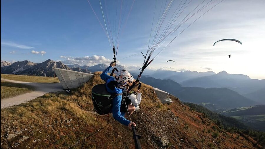 Paragliding Tandem Flight Kronplatz Dolomites Alps - The takeoff: short, simple, and important