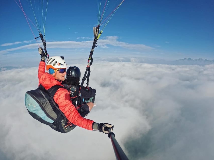Paragliding Tandem Flight Kronplatz Dolomites Alps - In the air with a tandem pilot